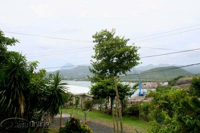 View of Caribbean sea and docks (Pitons in distance)