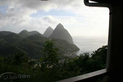 Soufriere and Pitons nearing sunset