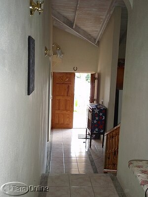 Entrance hall with high open-raftered ceiling